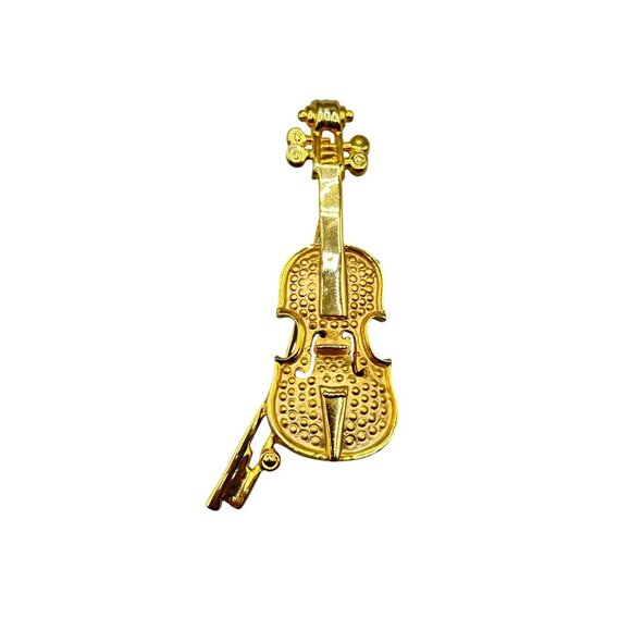 Vintage Gold Tone Violin Pin Brooch Cello Music Orchestra Musical Instrument Pin - Picture 1 of 6